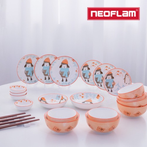 네오플램 휘바 리본 2인 도자기 14p 식기세트